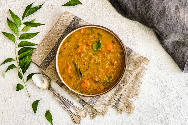 Sambar Recipe With Many Vegetables, Spices, Lentils