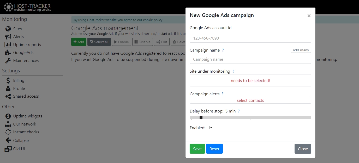 Website monitoring tools for Google Ads